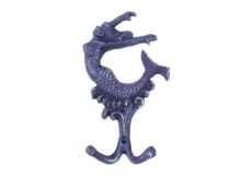 Rustic Dark Blue Cast Iron Mermaid Key Hook 6