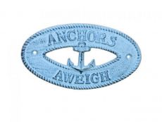  Dark Blue Whitewashed Cast Iron Anchors Aweigh with Anchor Sign 8