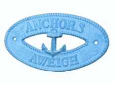 Light Blue Whitewashed Cast Iron Anchors Aweigh with Anchor Sign 8