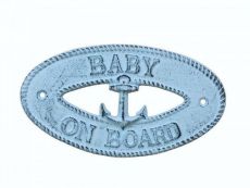  Dark Blue Whitewashed Cast Iron Baby on Board with Anchor Sign 8