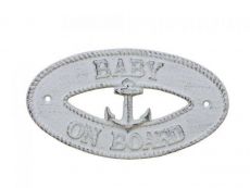 Whitewashed Cast Iron Baby on Board with Anchor Sign 8