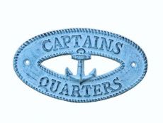 Dark Blue Whitewashed Cast Iron Captains Quarters with Anchor Sign 8