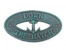 Seaworn Blue Cast Iron Down the Hatch with Anchor Sign 8