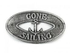 Antique Silver Cast Iron Gone Sailing with Anchor Sign 8