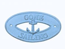 Rustic Light Blue Cast Iron Gone Sailing with Anchor Sign 8