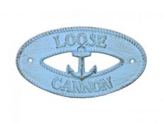 Rustic Light Blue Cast Iron Loose Cannon with Anchor Sign 8