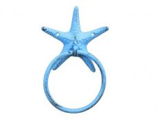 Rustic Light Blue Cast Iron Starfish Towel Holder 8.5