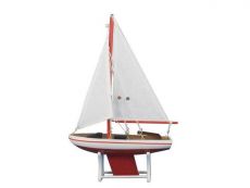 Wooden Decorative Sailboat 12 - Red Sailboat Model