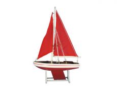 Wooden Decorative Sailboat Model Red with Red Sails 12