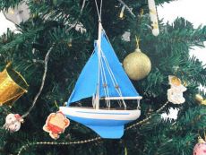 Wooden Light Blue Sailboat with Light Blue Sails Christmas Tree Ornament 9