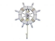 Rustic All White Decorative Ship Wheel with Seagull and Hook 8