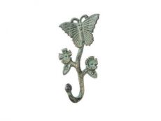 Antique Seaworn Bronze Cast Iron Butterfly With Flowers Hook 5