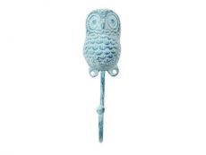 Rustic Dark Blue Whitewashed Cast Iron Decorative Owl Hook 6