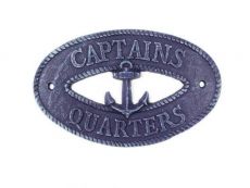 Rustic Dark Blue Cast Iron Captains Quarters with Anchor Sign 8