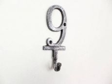 Rustic Silver Cast Iron Number 9 Wall Hook 6