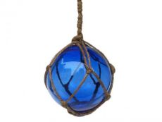 Blue Japanese Glass Ball Fishing Float With Brown Netting Decoration 4\