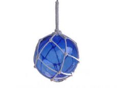 Blue Japanese Glass Ball Fishing Float With White Netting Decoration 4