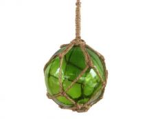 Green Japanese Glass Ball Fishing Float With Brown Netting Decoration 4\