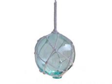 Light Blue Japanese Glass Ball Fishing Float With White Netting Decoration 4