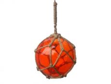 Orange Japanese Glass Ball Fishing Float With Brown Netting Decoration 4