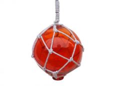 Orange Japanese Glass Ball Fishing Float With White Netting Decoration 4