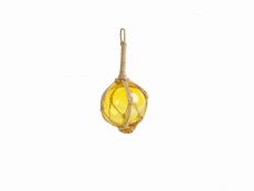 Yellow Japanese Glass Ball Fishing Float With Brown Netting Decoration 4