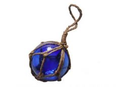 Blue Japanese Glass Ball Fishing Float With Brown Netting Decoration 3