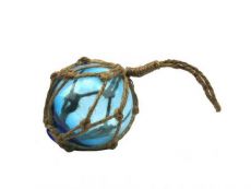 Light Blue Japanese Glass Ball Fishing Float With Brown Netting Decoration 3