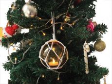LED Lighted Amber Japanese Glass Ball Fishing Float with White Netting Christmas Tree Ornament 4