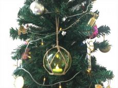 LED Lighted Green Japanese Glass Ball Fishing Float with Brown Netting Christmas Tree Ornament 4\