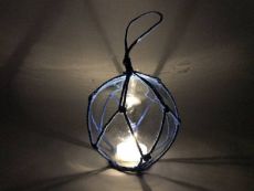 LED Lighted Clear Japanese Glass Ball Fishing Float with Blue Netting Decoration 4\