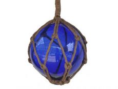 Blue Japanese Glass Ball Fishing Float With Brown Netting Decoration 6