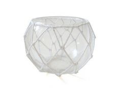 Clear Japanese Glass Fishing Float Bowl with Decorative White Fish Netting 8