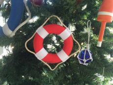 Vibrant Red Decorative Lifering With White Bands Christmas Ornament 6