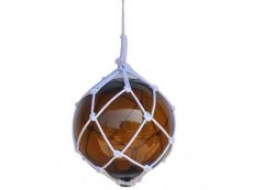 Amber Japanese Glass Ball Fishing Float With White Netting Decoration 12\