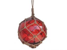 Red Japanese Glass Ball Fishing Float With Brown Netting Decoration 12