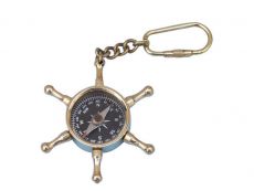 Solid Brass Ships Wheel Compass Key Chain