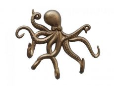 Antique Brass Octopus with Tentacle Hooks 11