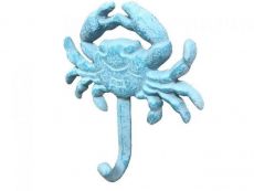 Rustic Light Blue Whitewashed Cast Iron Wall Mounted Crab Hook 5