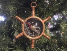 Antique Brass Ships Wheel Compass Christmas Ornament 4