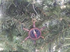 Antique Copper Ship Wheel Compass Christmas Ornament 5 