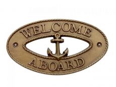 Antique Brass Welcome Aboard Oval Sign with Anchor 8