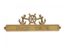 Antique Brass Poop Deck Sign with Ship Wheel and Anchors 12
