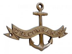 Antique Brass Welcome Aboard Anchor With Ribbon Sign 8