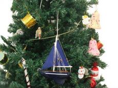 Wooden Deep Blue Sea Model Sailboat Christmas Tree Ornament