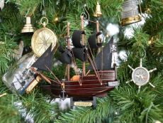 Wooden Captain Kidds Adventure Galley Model Pirate Ship Christmas Tree Ornament