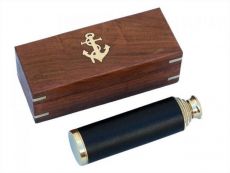 Deluxe Class Captains Brass - Leather Spyglass Telescope 15 w- Rosewood Box