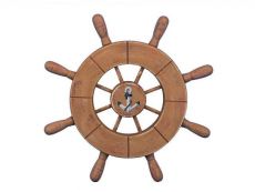 Rustic Wood Finish Decorative Ship Wheel With Anchor 9