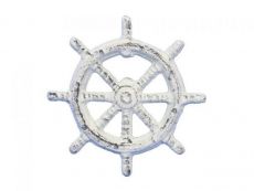 Whitewashed Cast Iron Ship Wheel Bottle Opener 3.75