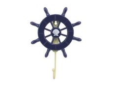 Dark Blue Decorative Ship Wheel with Seashell and Hook 8